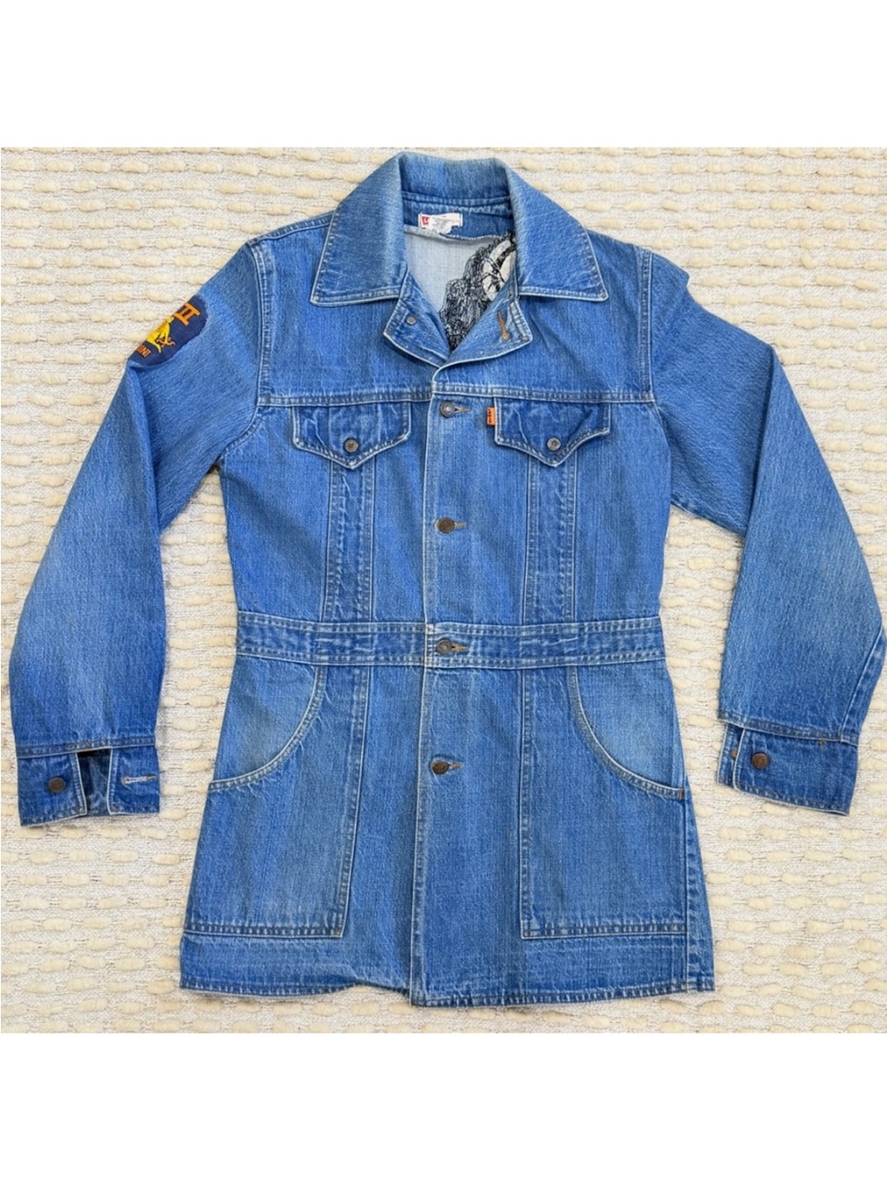Levi’s Vintage Orange Tab Denim Jacket Custom Art Gemini Patch Medium - Picture 1 of 9